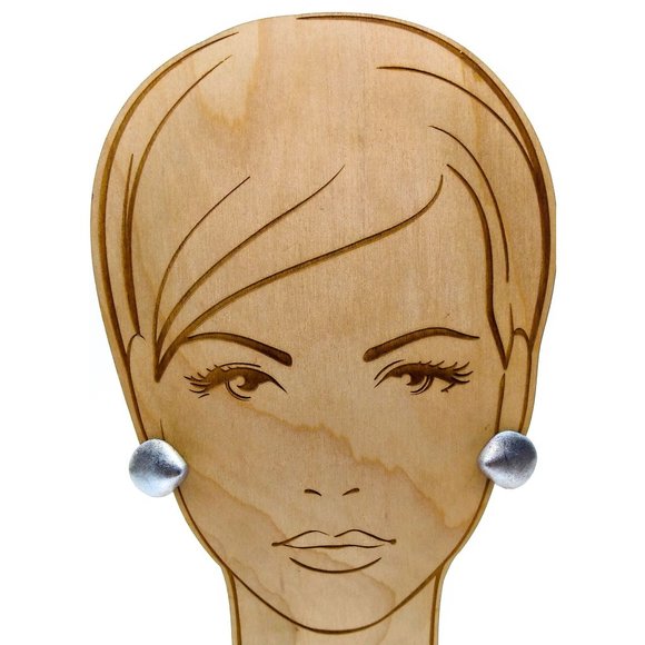 Paris Designer Elena Cantacuzene Earrings, EMMA Pewter Modernist Clip On - Picture 4 of 6